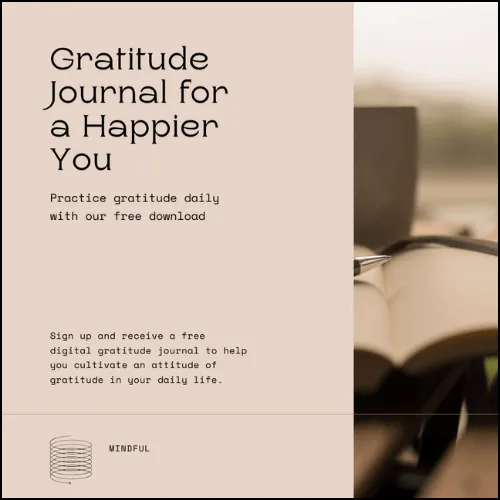 journal Image of an example cover for a downloadable gratitude journal. It's beige mostly and pretty boring.