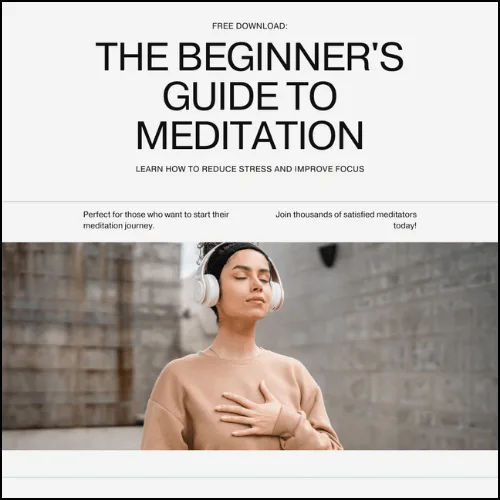 meditation guide Image of the cover image for a downloadable beginners guide to meditation. It's mostly white with a woman wearing head phones relaxing.