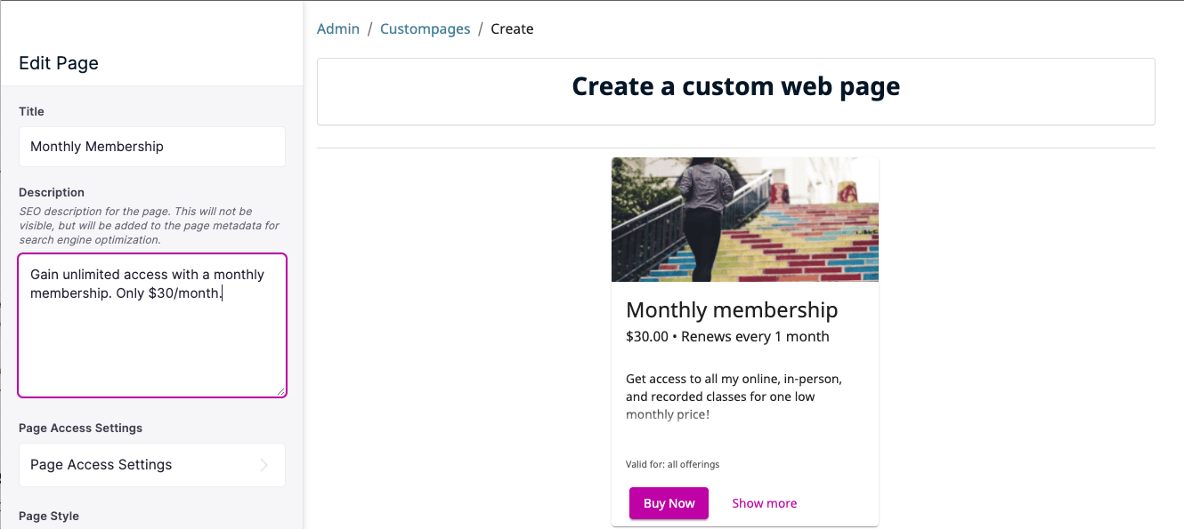 Built-in membership block | OfferingTree Membership block screen shot