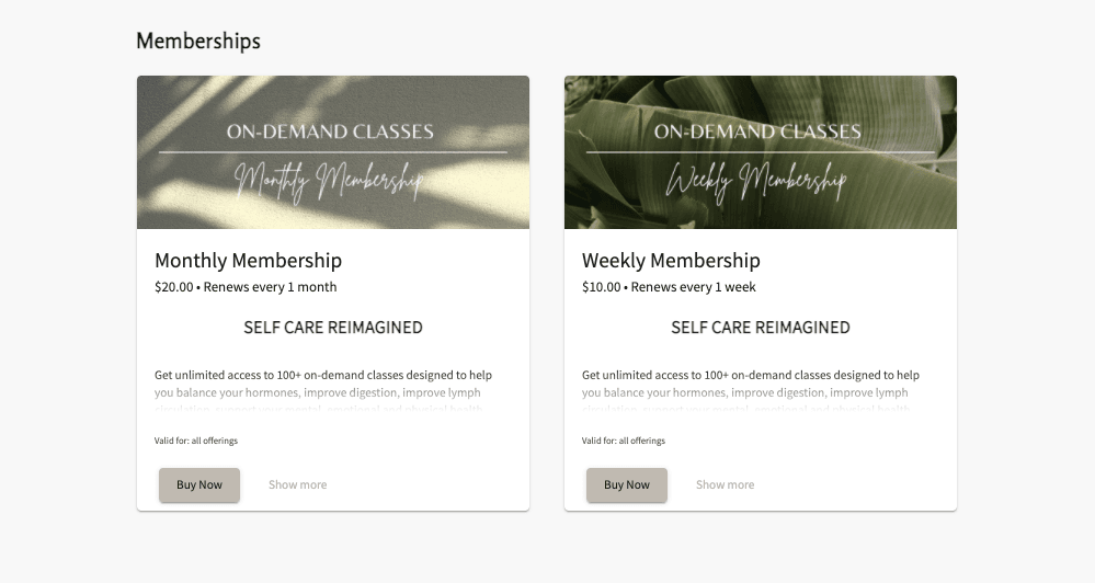 memberships | OfferingTree Website with scheduling