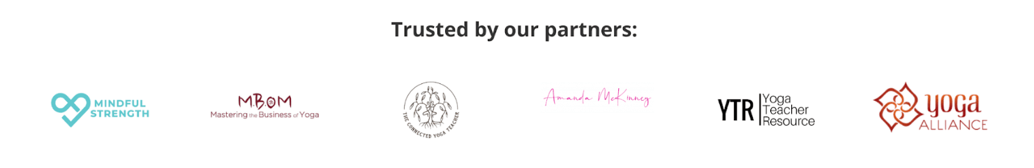 OfferingTree Partners | OfferingTree Banner image of OfferingTree's trusted partners' logos; YTR, Yoga Alliance, MBOM, Mindful Strength, the Connected Yoga Teacher