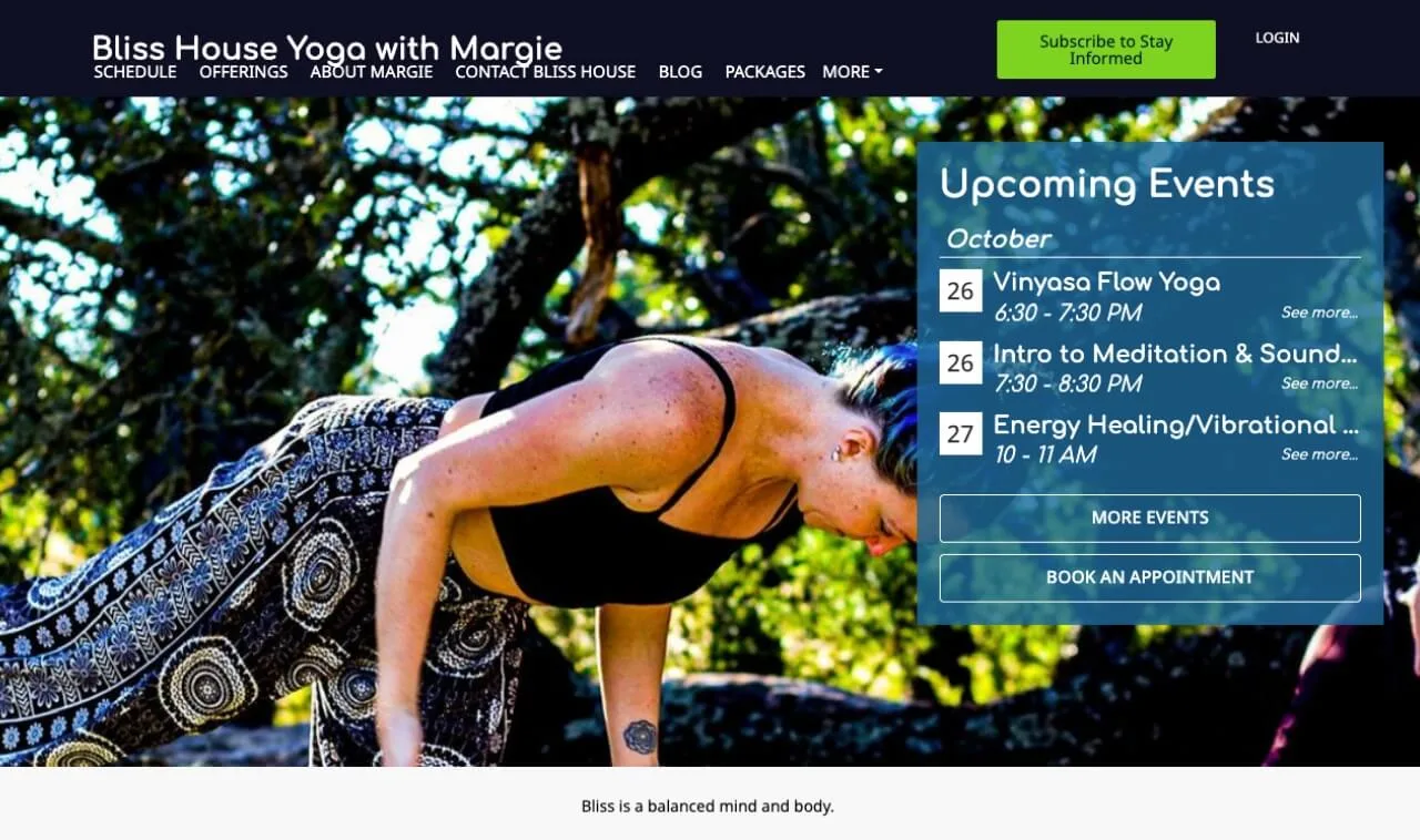 Bliss House Yoga example website image | OfferingTree