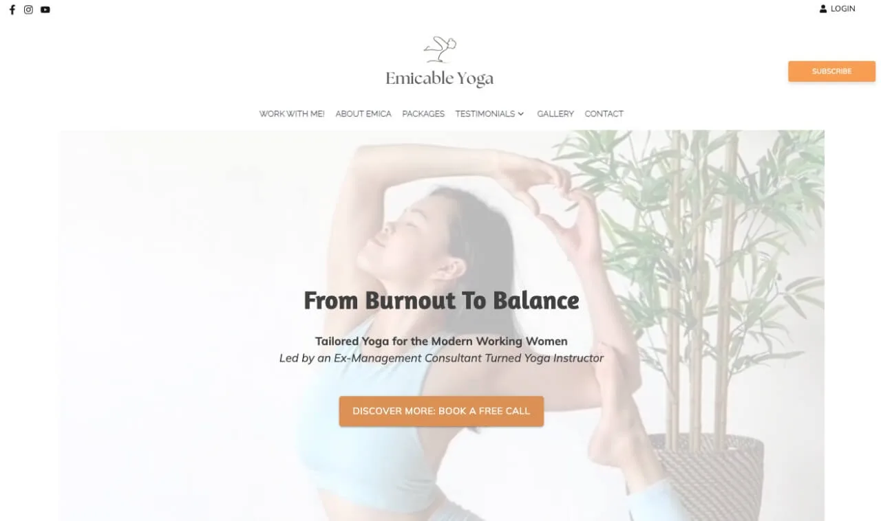 Emicable Yoga Example Website image | OfferingTree