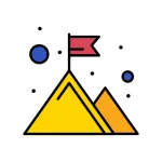 mission icon | OfferingTree cartoon of two yellow moutainains with a red flag in the top of the closer one.