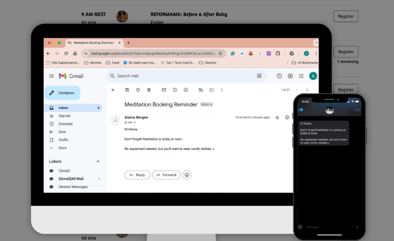 OfferingTree's scheduling software for small business generating automated reminders for students in their email and via text. 
