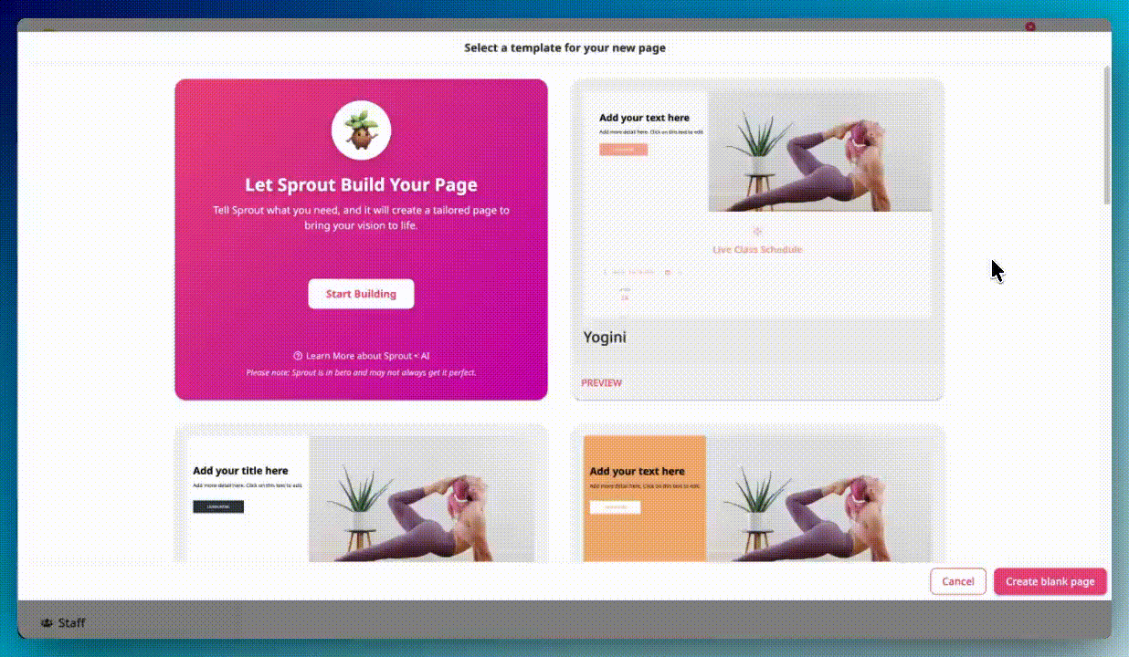 Page Builder - Start from template Page Builder