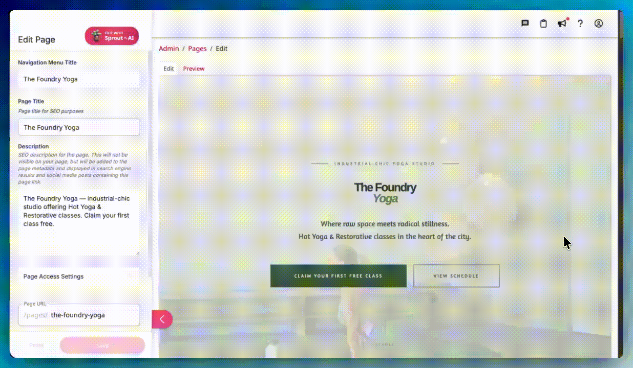 Sprout Adjusting a Page Sprout Adjusting a Page